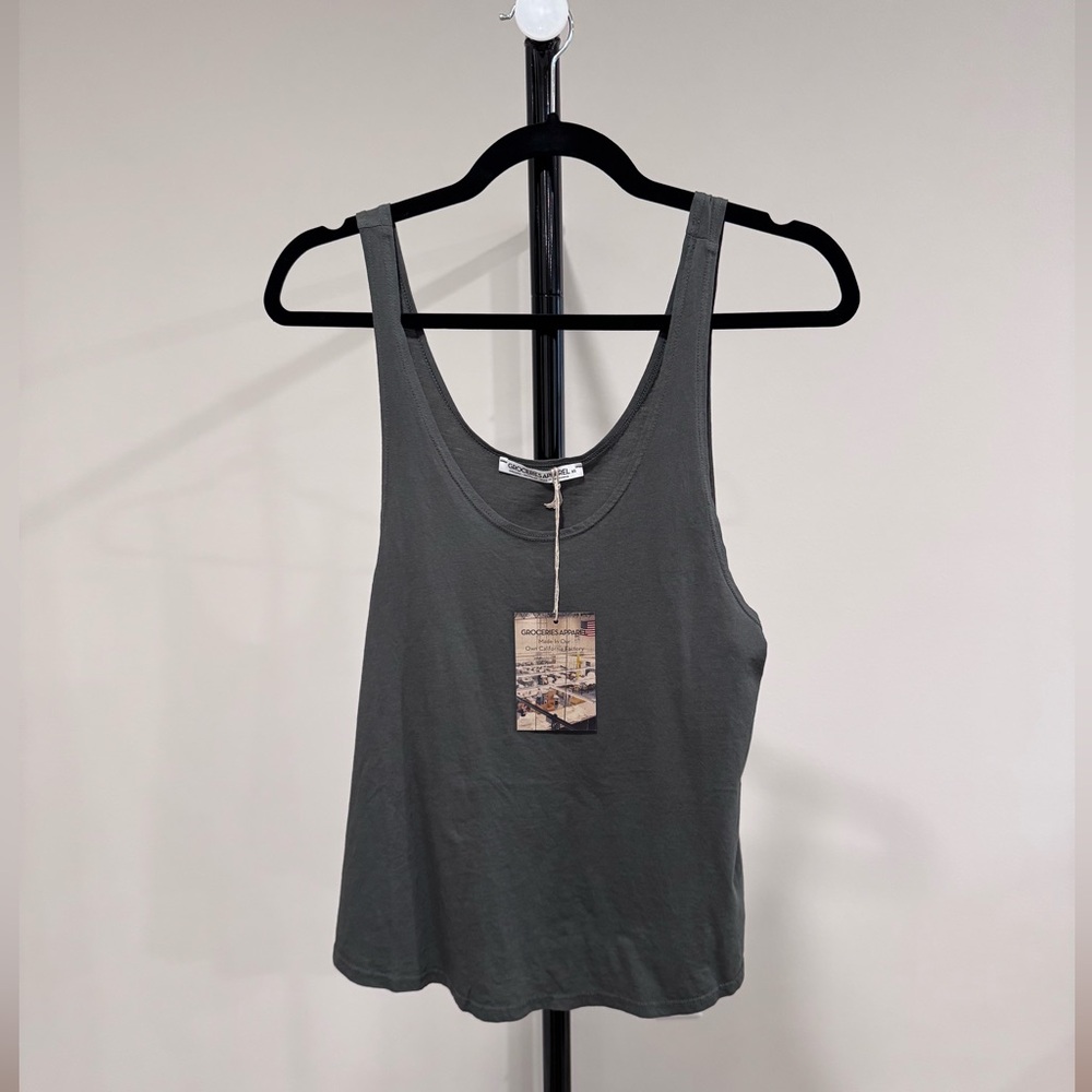 NWT Groceries Apparel Scoop Neck Tank Top, Dark Gray